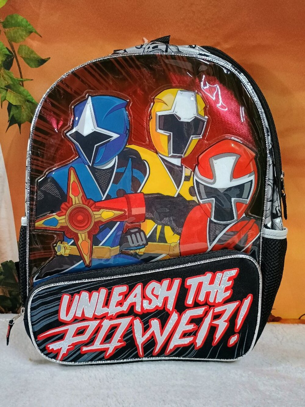 NWT VTG 2017 Power Rangers Ninja Steel Backpack 16" Black & Red School Book Bag